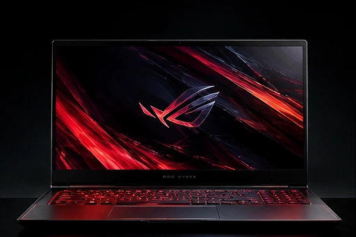 Siyah zeminde kırmızı aydınlatmalı gaming laptop